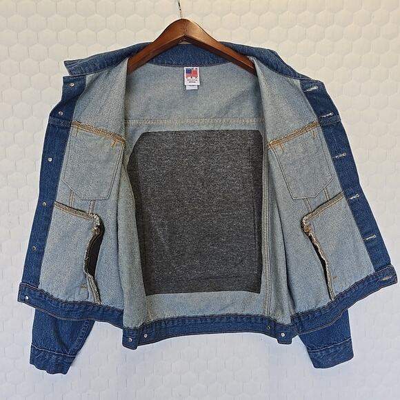 Vtg Tyca Mens Denim Jean Jacket Embossed Guitar Sz M Trucker USA Rockabilly Blue - Picture 5 of 8